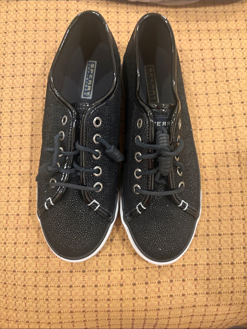 Sperry Black Sparkle Lace-Up Boat Sneakers